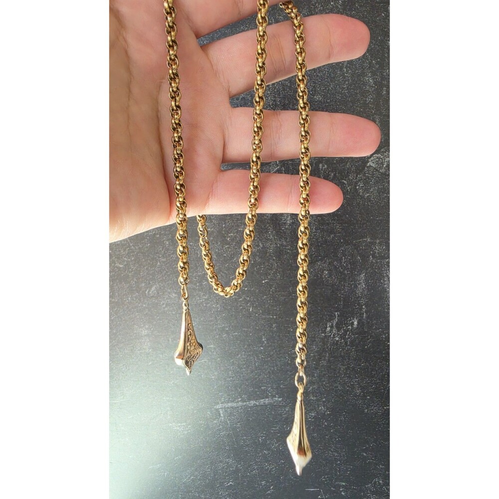 Gold Tone Metal Floral Lariat Necklace Vintage Costume Jewelry